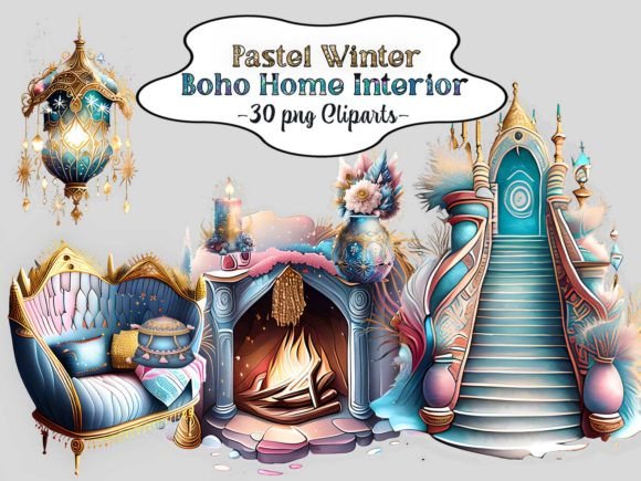 Download Pastel Winter Boho Home Interior Clipart - Boho home Collection