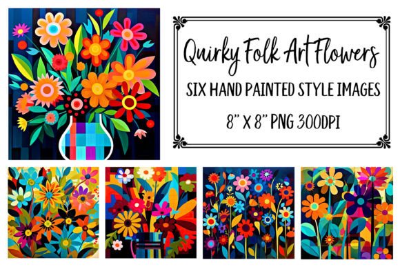 Download Whimsical Hand Painted Folk Art Flowers - Premium Bundle
