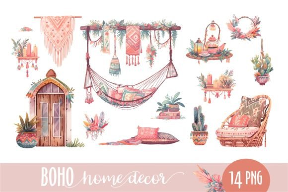 Download Boho Home Decor. Clipart Illustrations - Boho home Collection