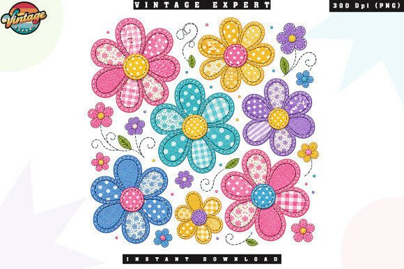Download Retro Boho Floral Patchwork PNG - Retro Collection